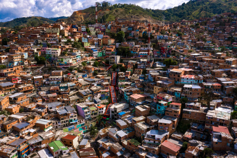 Comuna 13 hillside homes in Medellín, Colombia, aerial | Matthew Hoyos