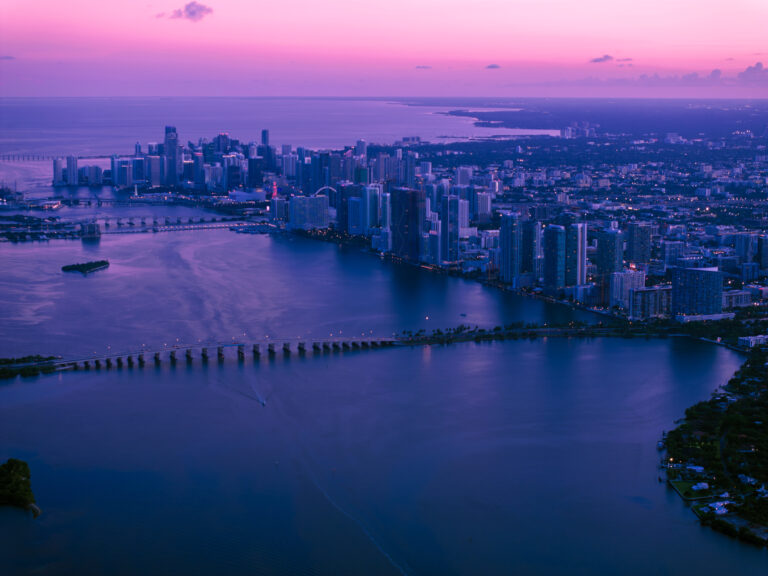 Miami skyline and Biscayne Bay at twilight, aerial | Matthew Hoyos