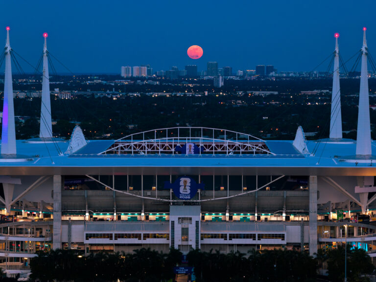 Hard Rock Stadium at night with the full moon, Miami Gardens | Matthew Hoyos