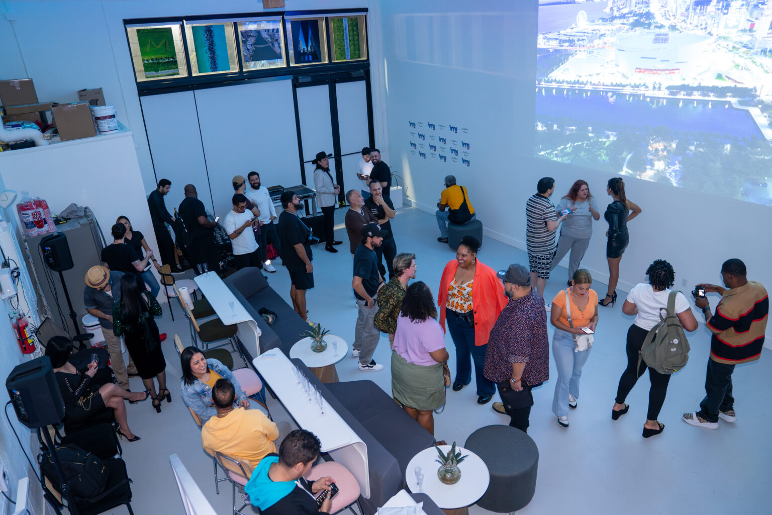 Guests gathered at the Talk of Miami unveiling in Wynwood, seen from above