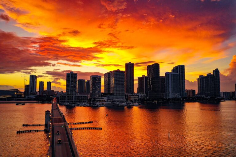 Miami skyline at a fiery sunset over Biscayne Bay | Matthew Hoyos
