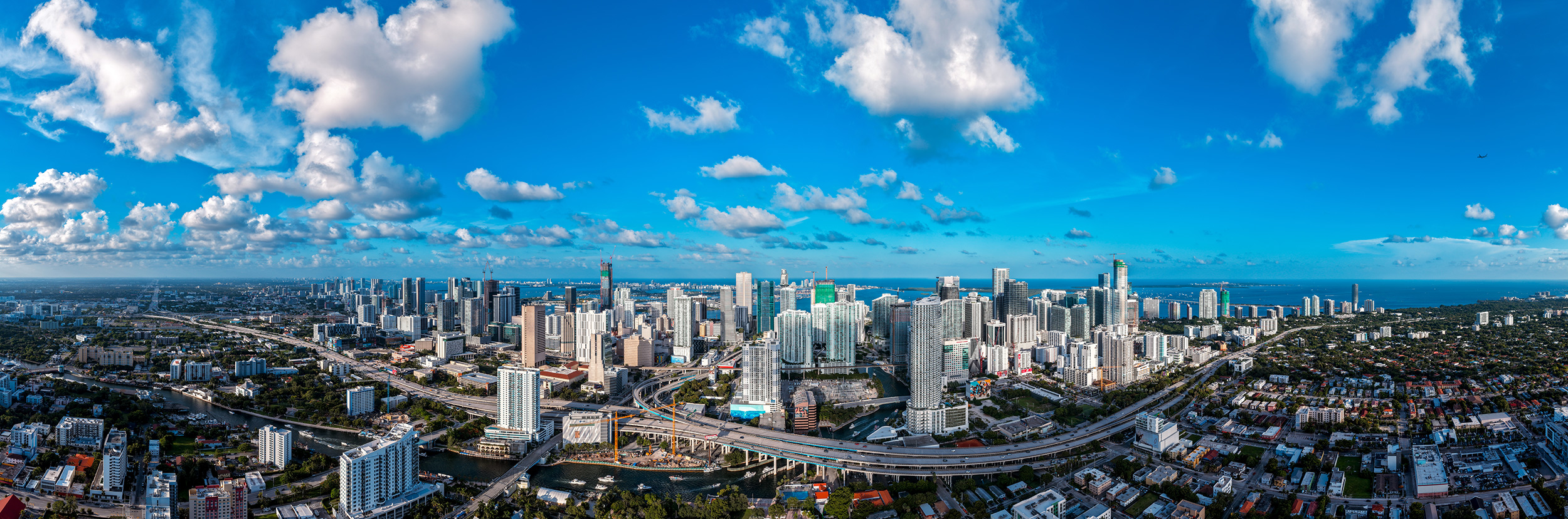 Aerial panorama of the downtown Miami skyline by day